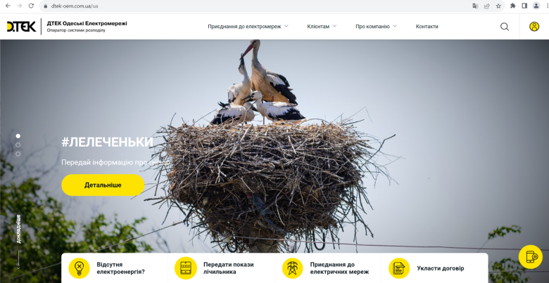 Inform about the nest – protect the storks: DTEK Odesa Grids launched a new feature on its website