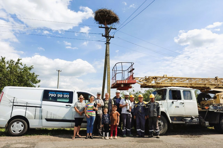 Міжнародна співпраця: на Дніпропетровщині енергетики ДТЕК допомогли орнітологам окільцювати 56 пташенят білого лелеки